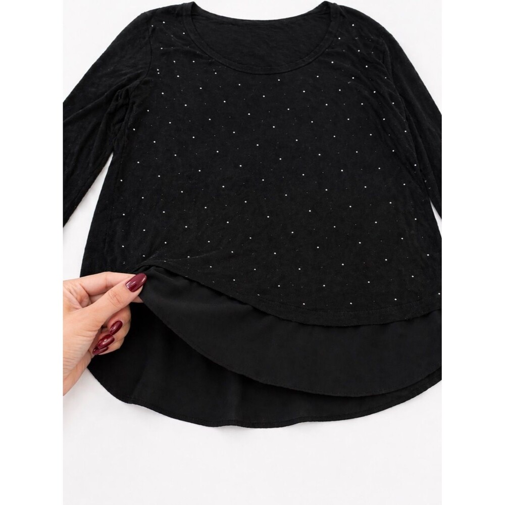Karen Kane Black Rhinestone Studded Layered Top Elegant Sheer Hem M Size